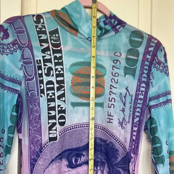 # 0660 **See through Multicolor Money Print Shirt - Picture 7 of 11